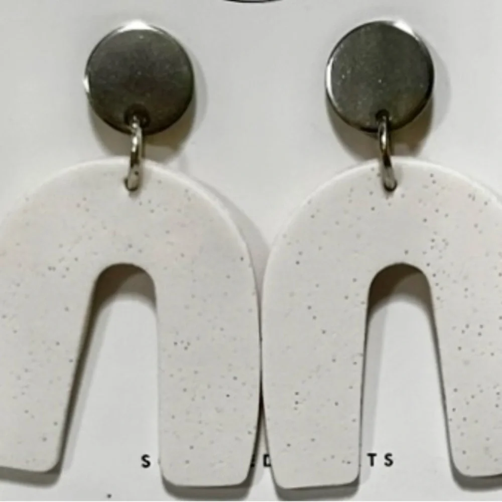 Handmade Sculpted Hearts White Arch Polymer Clay Earrings. New